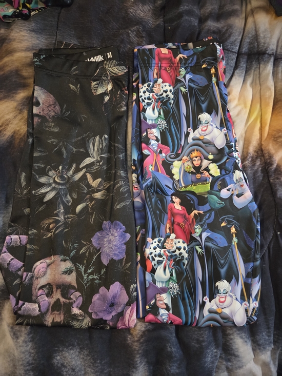 Blackmilk Pants - BlackMilk Black Multi Disney Villains Printed Leggings (Pair)